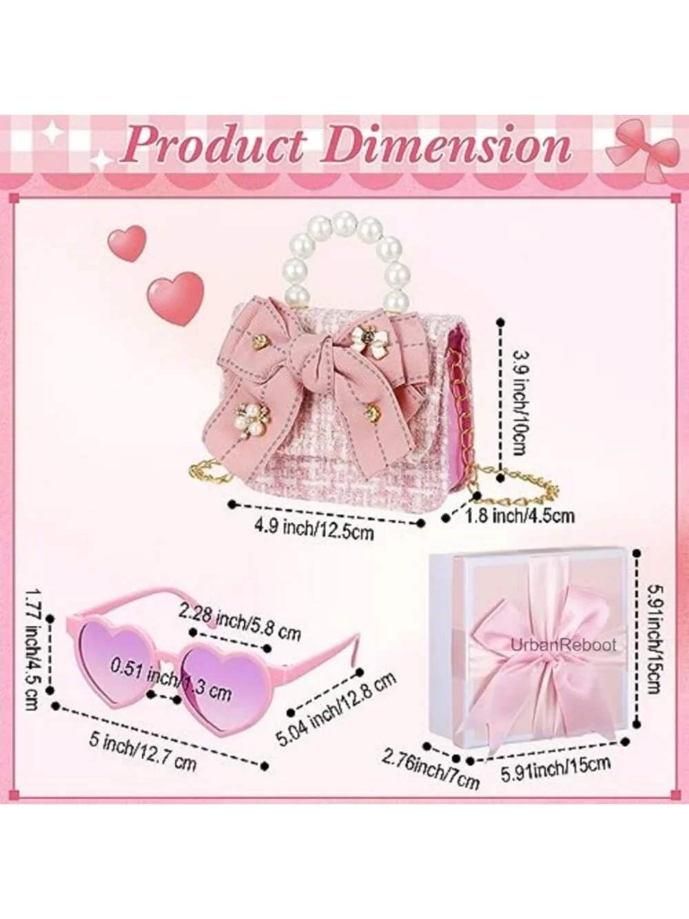 Girls Bowknot Crossbody Purse with Heart Sunglasses Gift Box Set
